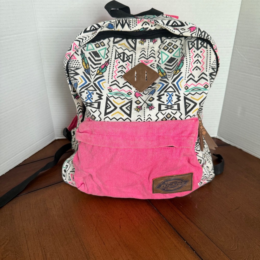 Dickies Pink Tribal Southwestern Print Canvas Backpack Multi Color Geometric Bag